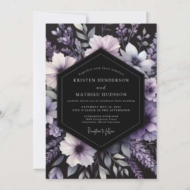 Invitation Mariage Romance Florale Violet Profond (Devant)