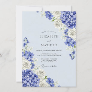 Invitation Mariage Romance Hydrangea Floral Bleu