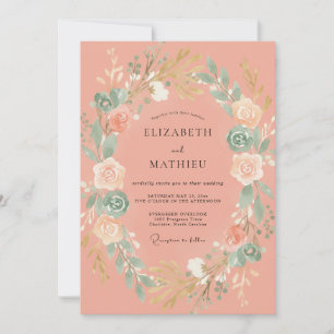 Invitation Mariage Romance Laurier Botanique Corail