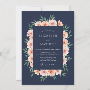 Invitation Mariage Romance Navy Blush Pivoine