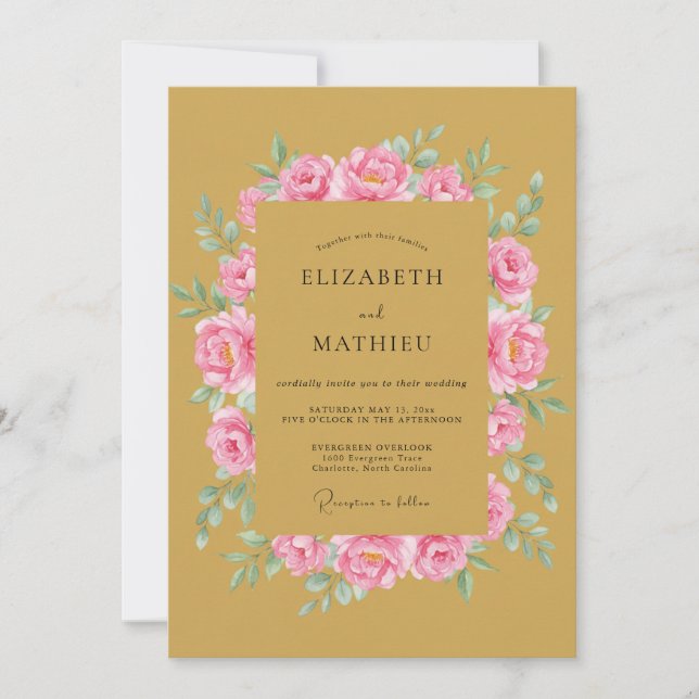 Invitation Mariage Romance Rose Douce Ocres (Devant)