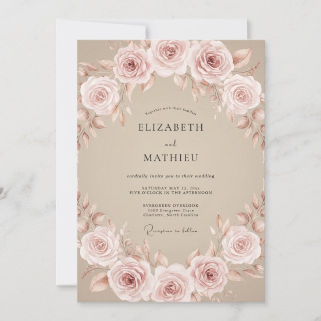 Invitation Mariage Romance Rose Rougeoyante (Devant)