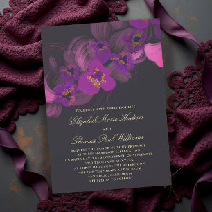 Invitation Mariage Romance Sombre Foncé Orchidée Gras Or Viol