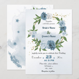Invitation mariage romantique à fleurs bleues