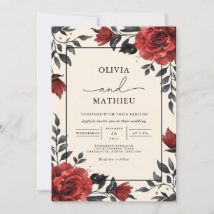 Invitation Mariage romantique à fleurs rouges profondes