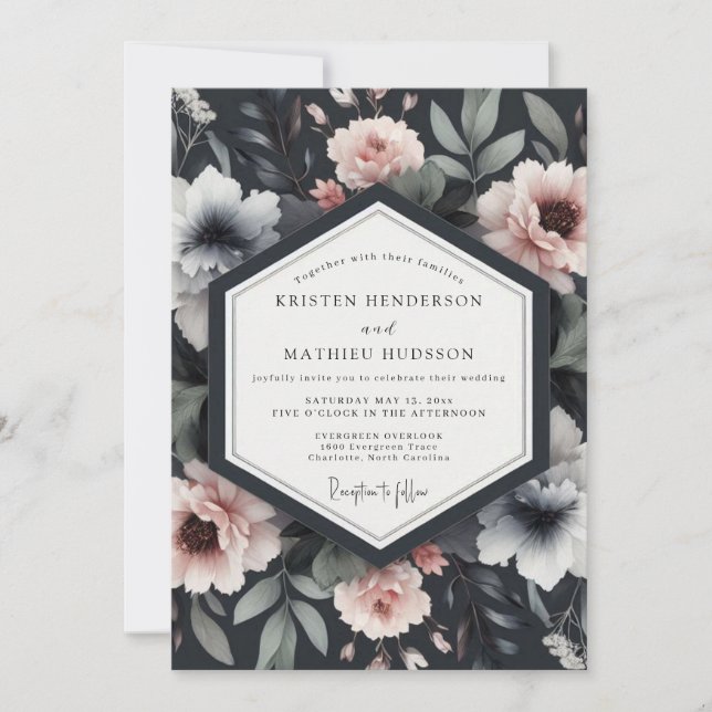 Invitation Mariage romantique à la floraison marine (Devant)