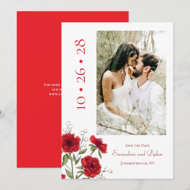 Invitation Mariage Romantique à la Rose Rouge Enregistrez la  (Devant / Derrière)