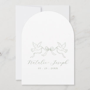 Invitation Mariage romantique à l'ancienne en vert sauge élég