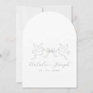 Invitation Mariage romantique à l'ancienne en vert sauge élég