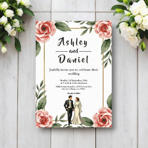 Invitation Mariage romantique à l'aquarelle de la mariée et d