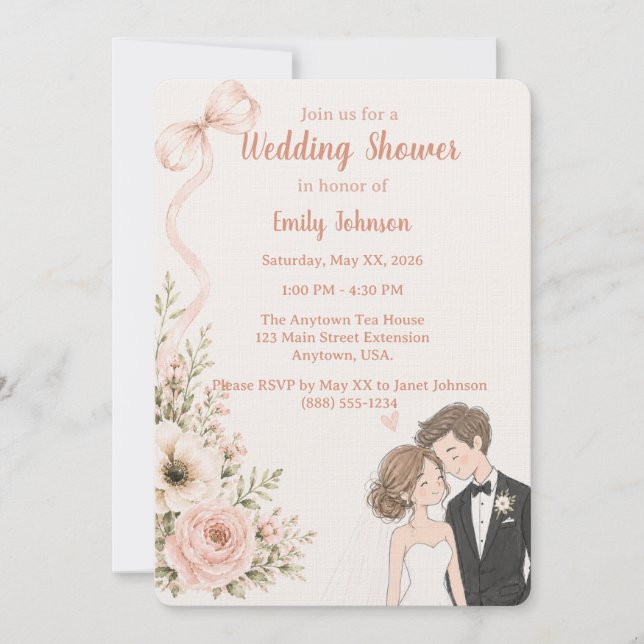 Invitation Mariage romantique à l'aquarelle Fête de mariage d (Devant)