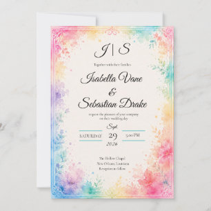 Invitation Mariage Romantique à l'Aquarelle Pastel Fantaisist