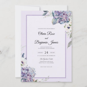 Invitation Mariage romantique à l'hortensia lilas et à l'euca