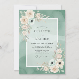 Invitation Mariage romantique aérien vert sauge