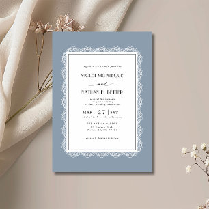 Invitation Mariage Romantique Argenté et Dentelle Blanche Old