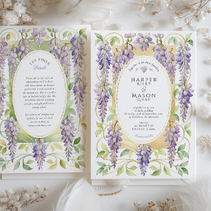 Invitation Mariage romantique Art nouveau Wisteria Or