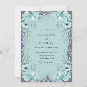 Invitation Mariage Romantique Artistique Floral Sarcelle