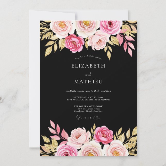 Invitation Mariage Romantique Atmosphérique Noir (Devant)