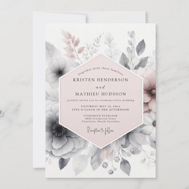 Invitation Mariage Romantique Atmosphérique Rose Pâle (Devant)