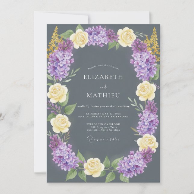 Invitation Mariage Romantique au Charbon de Bois Lilas (Devant)