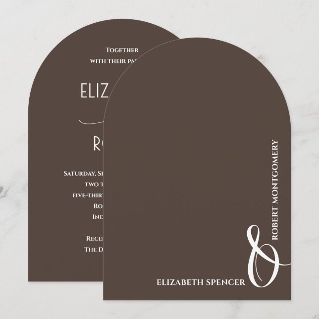 Invitation Mariage Romantique au Chocolat Arqué (Devant / Derrière)