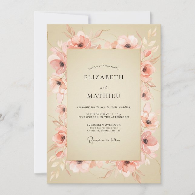 Invitation Mariage Romantique au Coquelicot Corail (Devant)