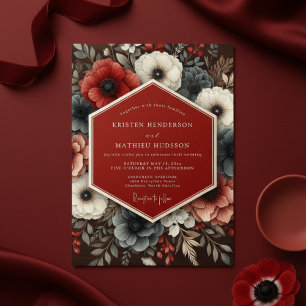 Invitation Mariage romantique au crépuscule floral burgonde