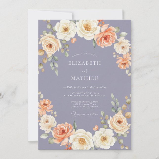 Invitation Mariage Romantique au Fleur de Pêcher Lavande (Devant)