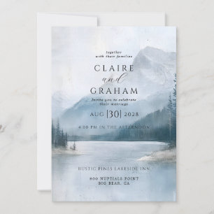 Invitation Mariage romantique au lac brumeux de la montagne