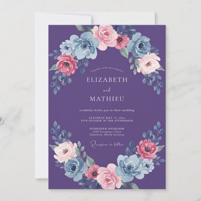 Invitation Mariage Romantique au Plum Vivid (Devant)