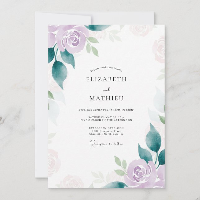 Invitation Mariage Romantique au Rose Lilas (Devant)