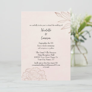 Invitation Mariage Romantique au Teint de Rose Minimaliste Pi