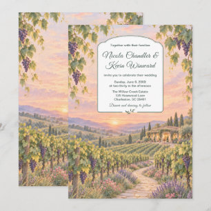 Invitation Mariage Romantique au Vignoble au Coucher du Solei