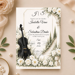 Invitation Mariage Romantique au Violoncelle en Ivoire Élégan