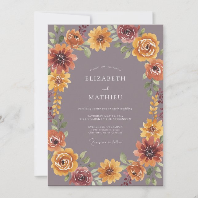 Invitation Mariage Romantique Automnal Bourguignon (Devant)