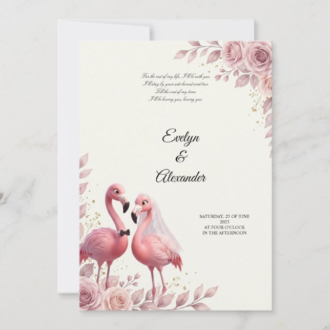 Invitation Mariage Romantique aux Flamants Roses (Devant)