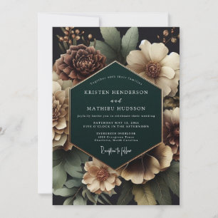 Invitation Mariage Romantique aux Fleurs de Bourgogne Profond