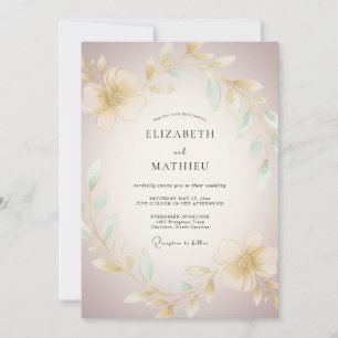 Invitation Mariage Romantique aux Fleurs de Crème