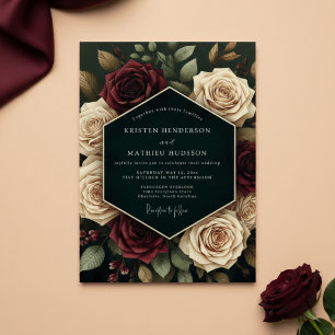 Invitation Mariage Romantique aux Fleurs de Crème de Bourgogn