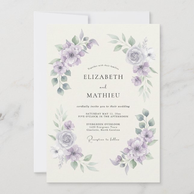 Invitation Mariage Romantique aux Fleurs de Lilas (Devant)