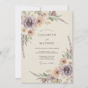 Invitation Mariage Romantique aux Fleurs de Lilas et Pêche