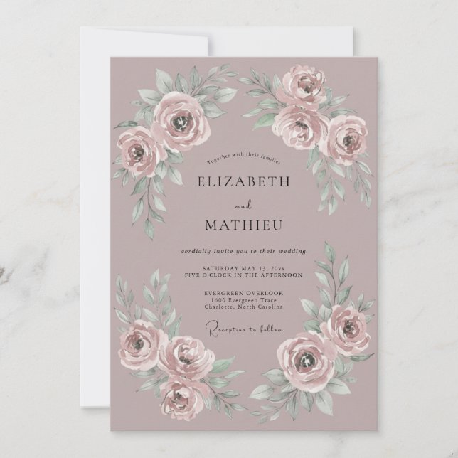 Invitation Mariage Romantique aux Fleurs de Mauve (Devant)