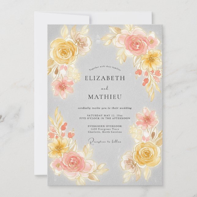 Invitation Mariage Romantique aux Fleurs de Pêcher (Devant)