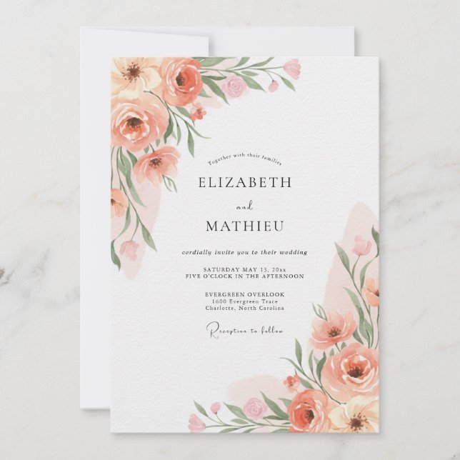 Invitation Mariage Romantique aux Fleurs de Pêcher (Devant)