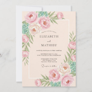 Invitation Mariage Romantique aux Fleurs de Pêcher Tendres