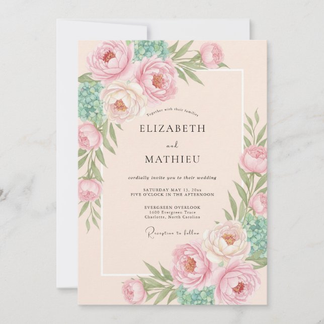 Invitation Mariage Romantique aux Fleurs de Pêcher Tendres (Devant)