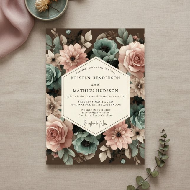 Invitation Mariage Romantique aux Fleurs de Rose Poussiéreuse (Créateur téléchargé)