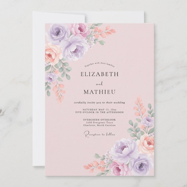 Invitation Mariage Romantique aux Fleurs Douces de Lilas (Devant)