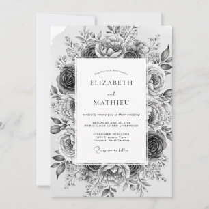 Invitation Mariage Romantique aux Fleurs Grises