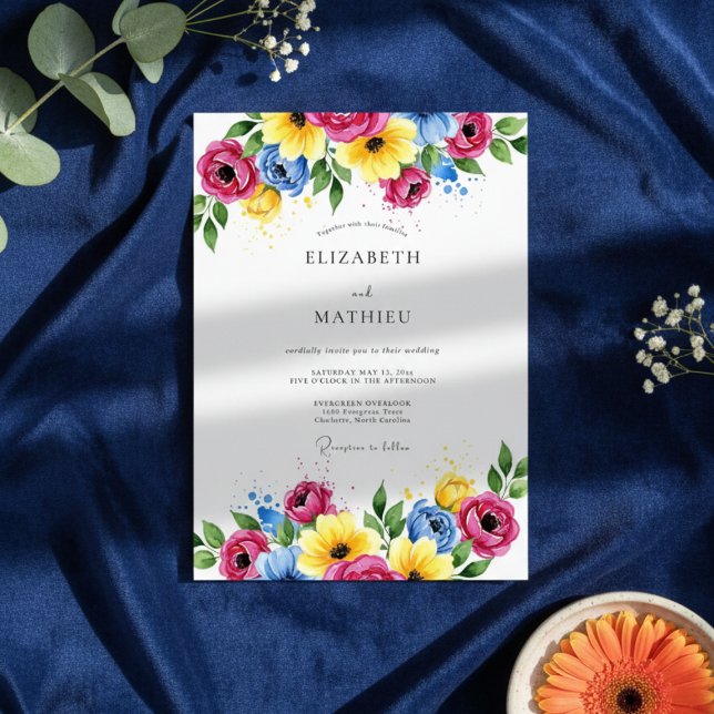 Invitation Mariage romantique aux fleurs magenta (Créateur téléchargé)